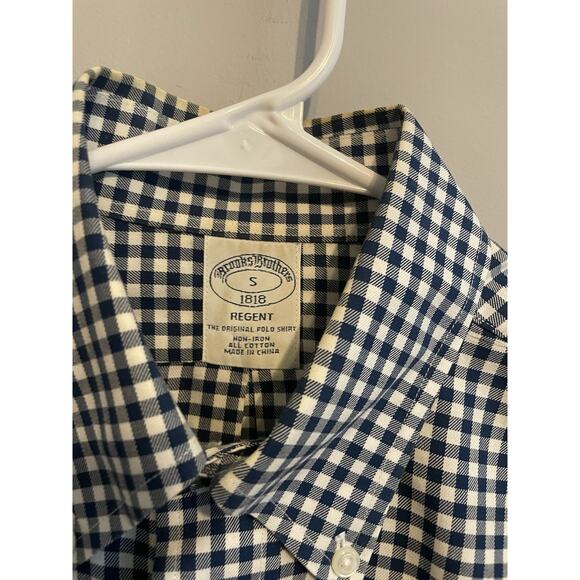 Brooks Brothers Shirt Mens Small Regent Non Iron Blue Gingham Plaid - Picture 2 of 5